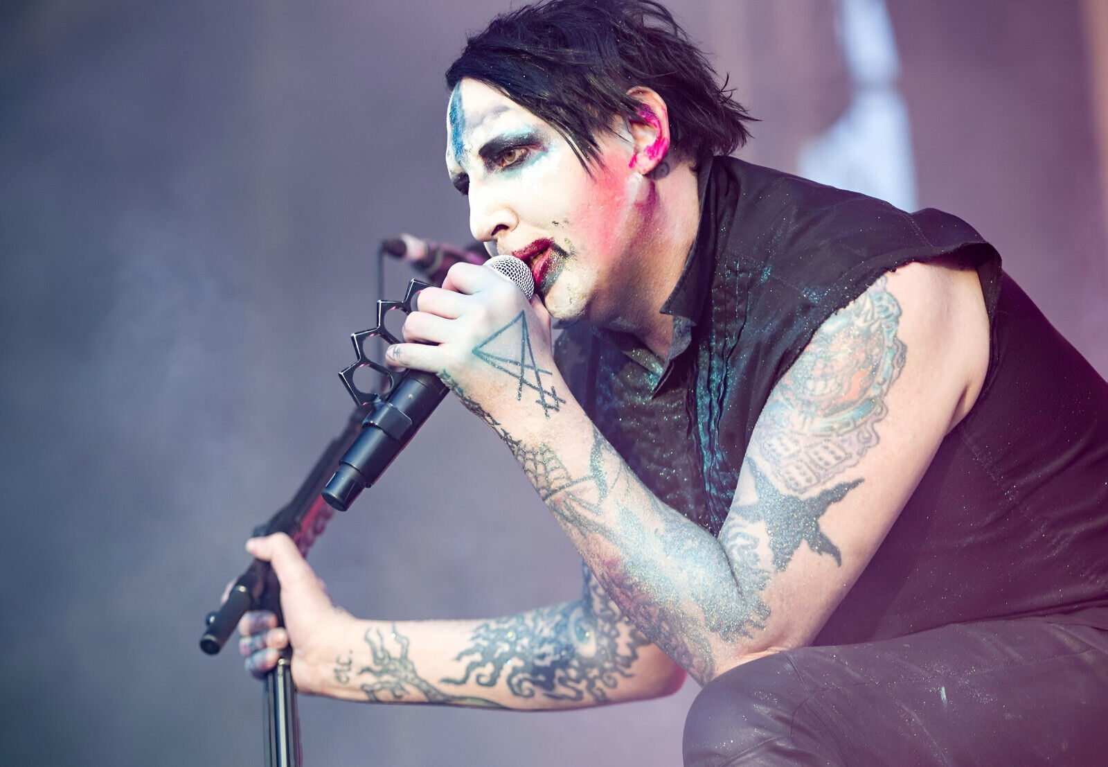 Marilyn Manson Singing Live | Concert Performance Poster | Shock Rock Music Art - Music Poster
