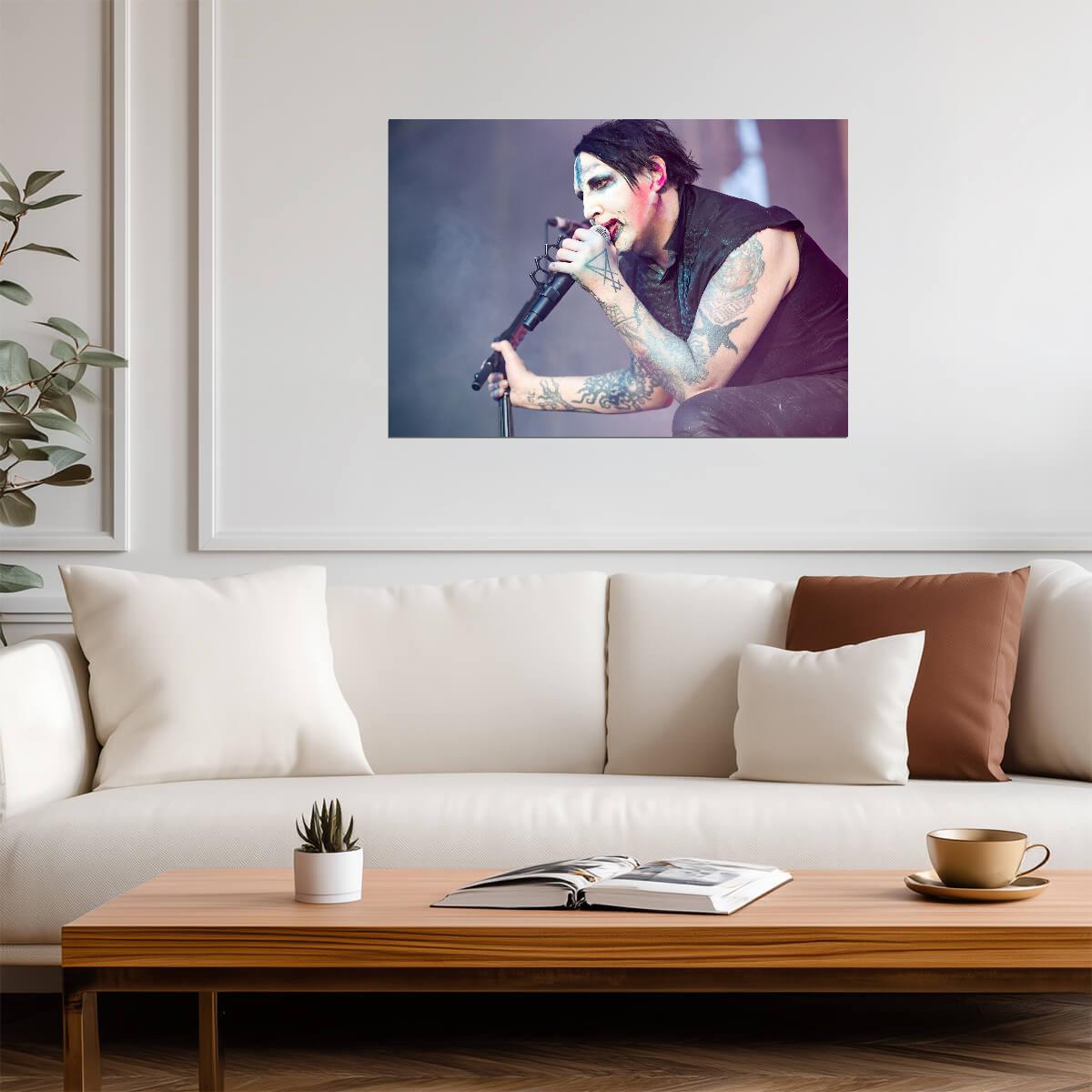 Marilyn Manson Singing Live | Concert Performance Poster | Shock Rock Music Art - Music Poster