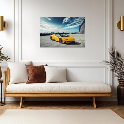 Lamborghini Huracan EVO Spyder | Yellow Supercar Poster | Italian Exotic Convertible Art - Cars Poster
