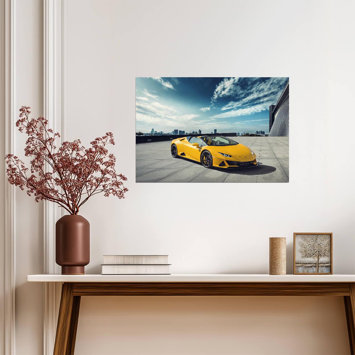 Lamborghini Huracan EVO Spyder | Yellow Supercar Poster | Italian Exotic Convertible Art - Cars Poster