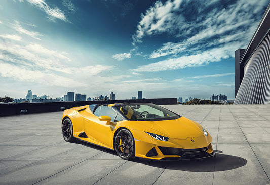 Lamborghini Huracan EVO Spyder | Yellow Supercar Poster | Italian Exotic Convertible Art - Cars Poster