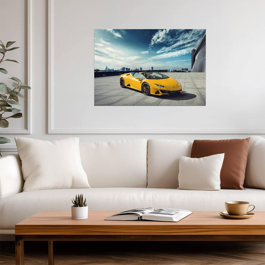Lamborghini Huracan EVO Spyder | Yellow Supercar Poster | Italian Exotic Convertible Art - Cars Poster