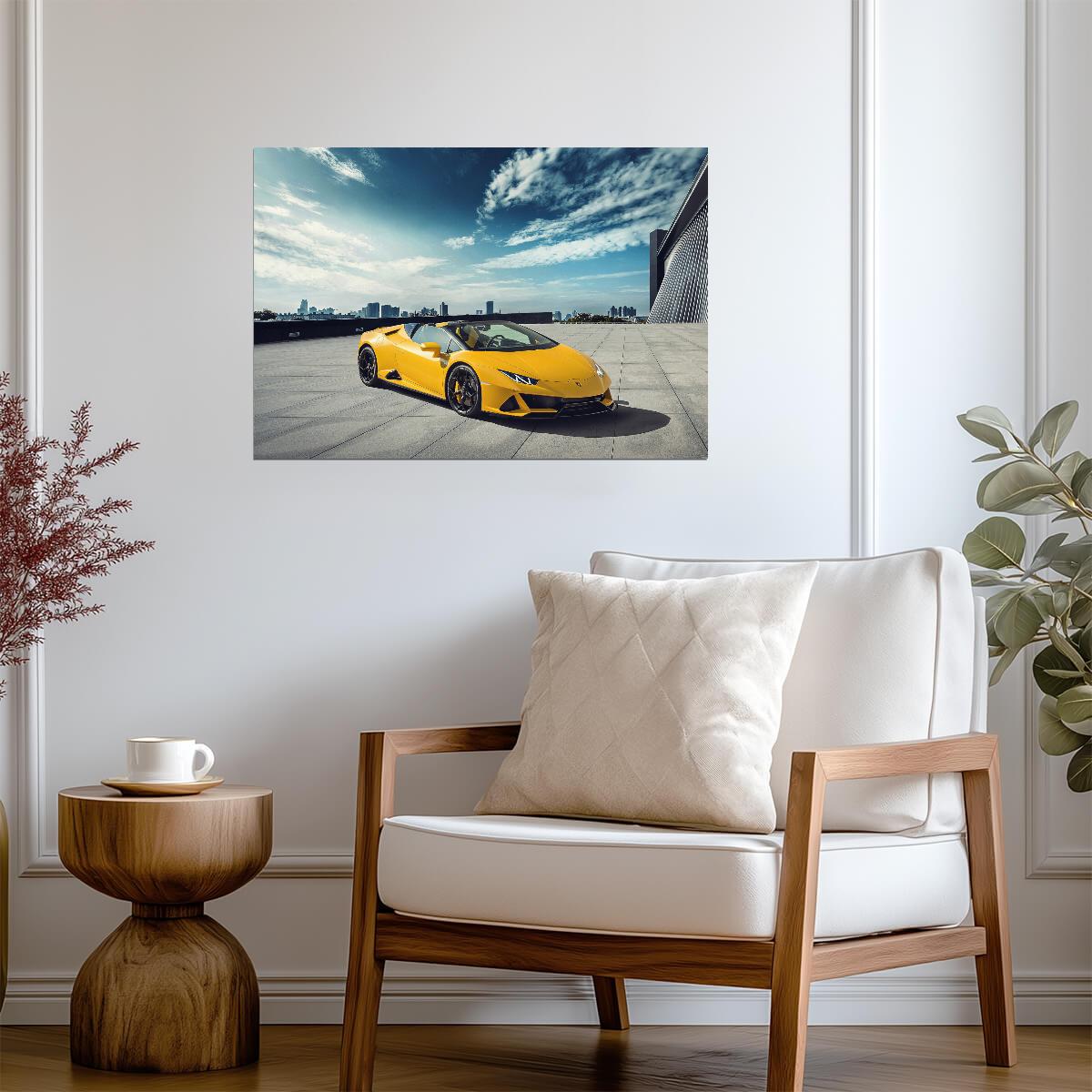 Lamborghini Huracan EVO Spyder | Yellow Supercar Poster | Italian Exotic Convertible Art - Cars Poster