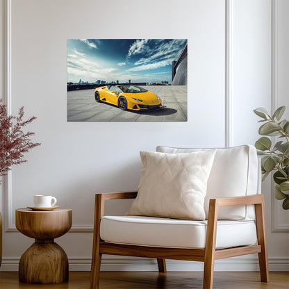 Lamborghini Huracan EVO Spyder | Yellow Supercar Poster | Italian Exotic Convertible Art - Cars Poster