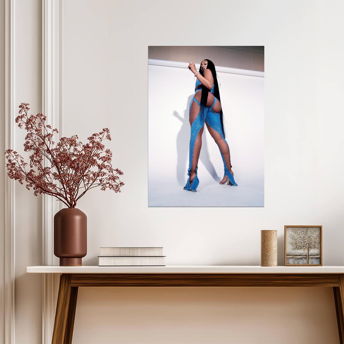 Megan Thee Stallion Blue Outfit Photoshoot | Music Star Poster | Sexy Hip Hop Art - Music Poster