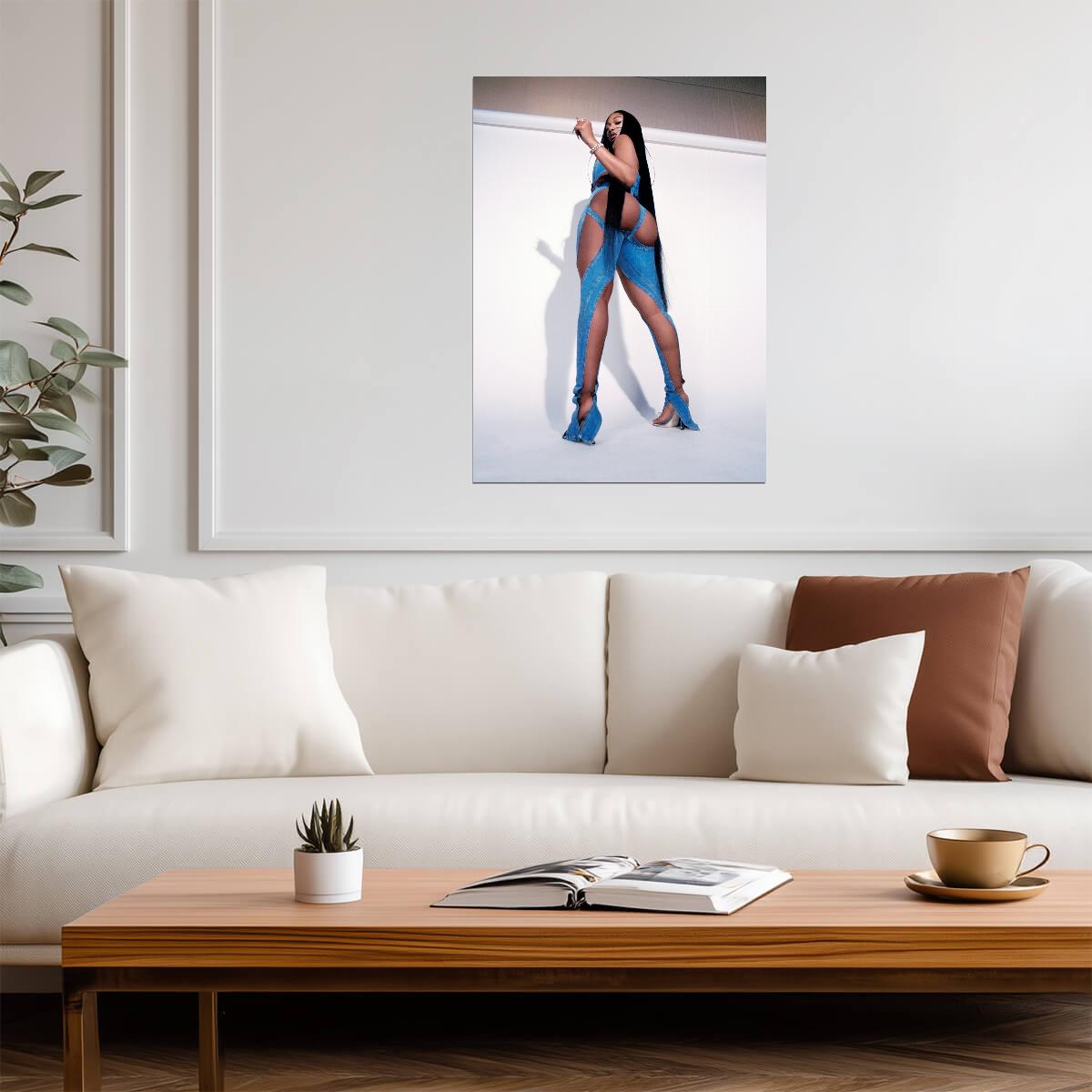 Megan Thee Stallion Blue Outfit Photoshoot | Music Star Poster | Sexy Hip Hop Art - Music Poster