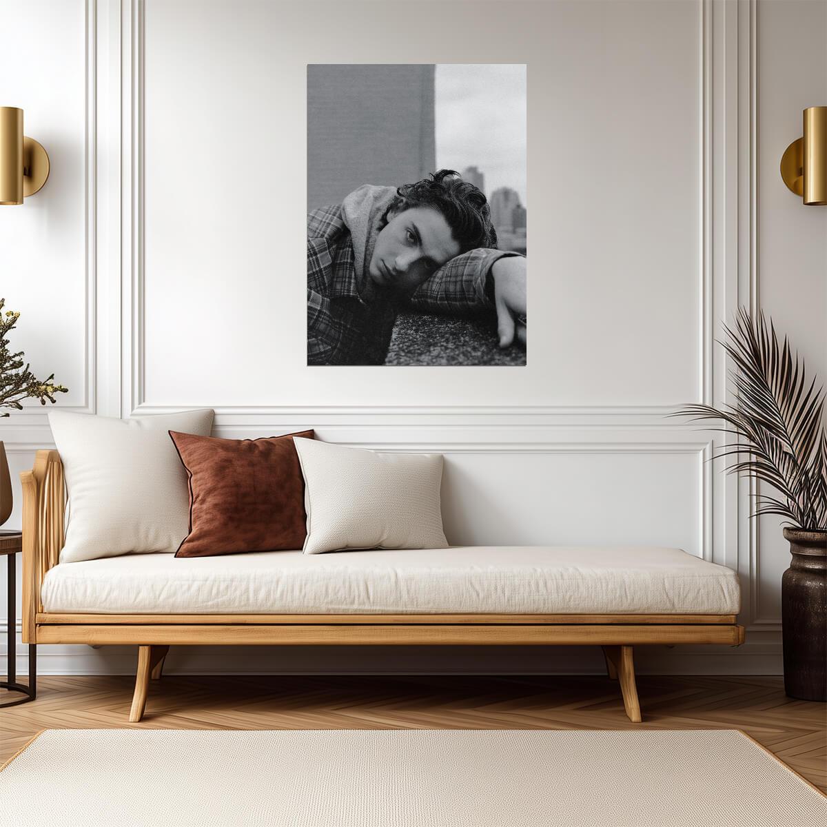 Timothée Chalamet Plaid Shirt | Moody Black and White Portrait | Actor Fan Art Poster - Celebrities Poster