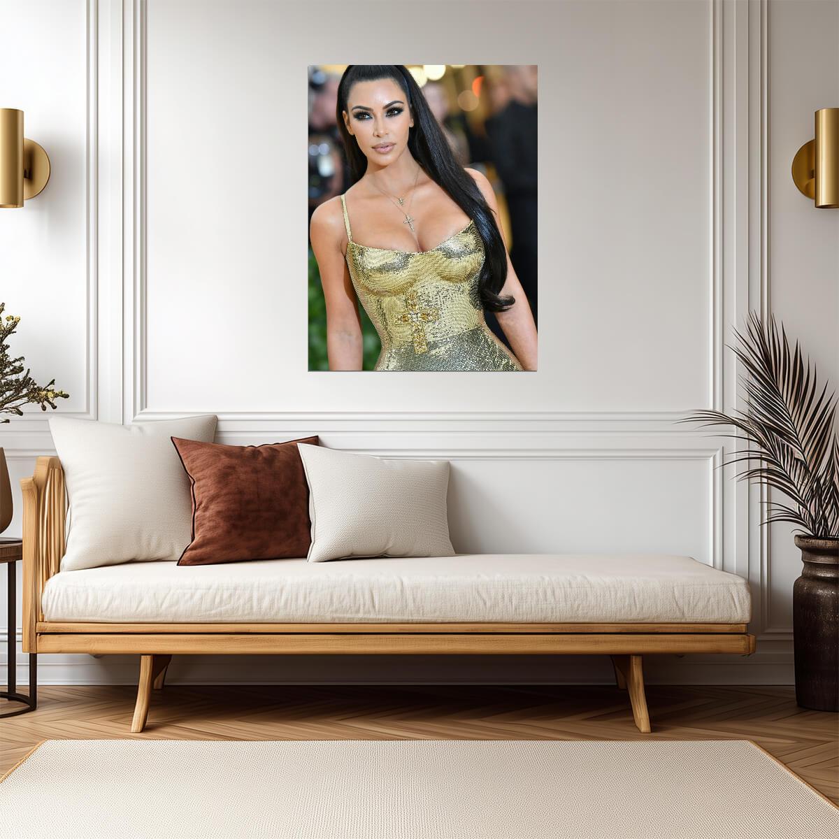 Kim Kardashian Gold Dress | Red Carpet Fashion Poster | Celebrity Wall Art - Celebrities Poster