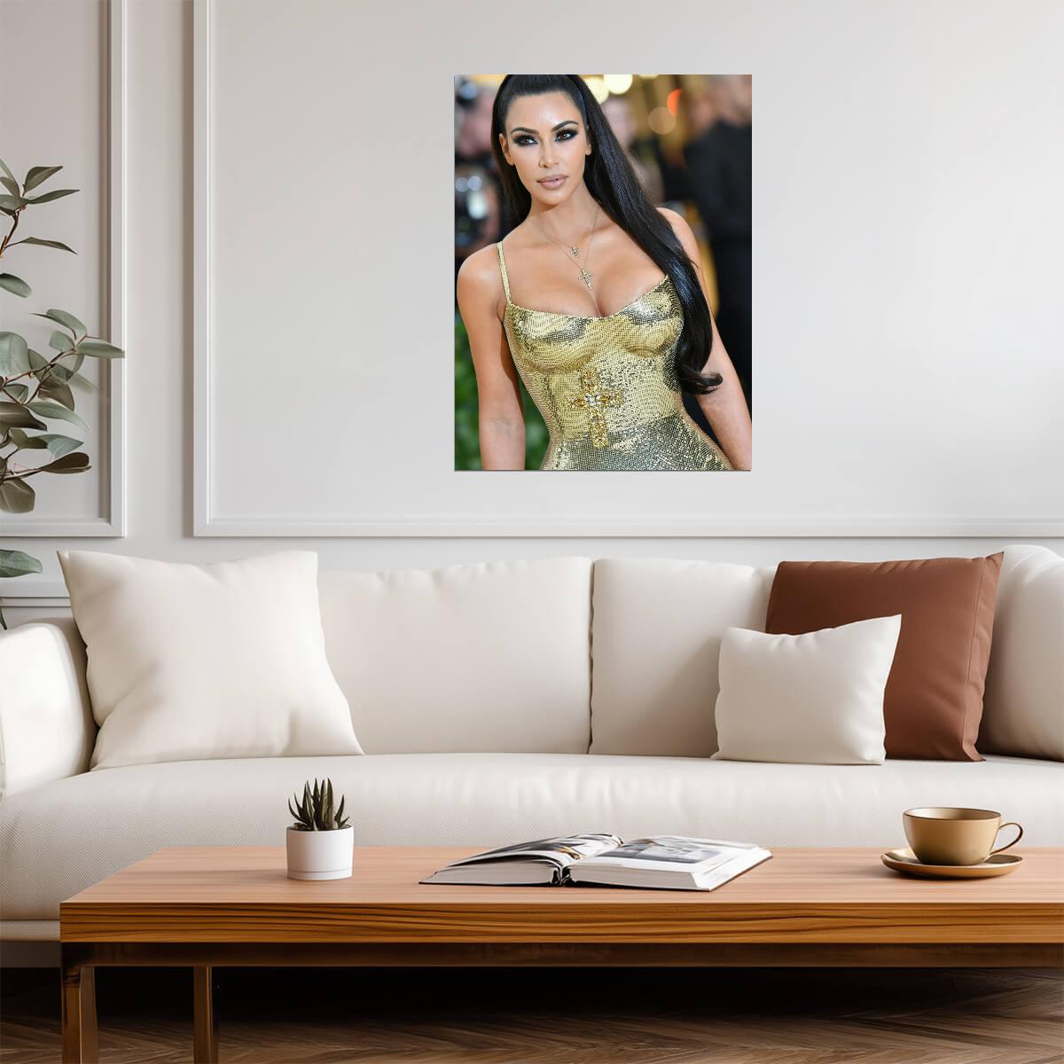 Kim Kardashian Gold Dress | Red Carpet Fashion Poster | Celebrity Wall Art - Celebrities Poster