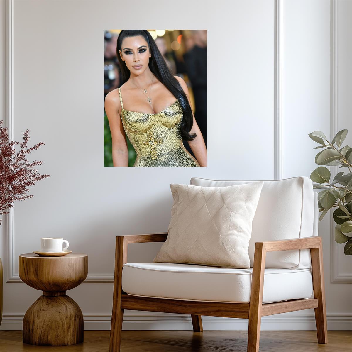 Kim Kardashian Gold Dress | Red Carpet Fashion Poster | Celebrity Wall Art - Celebrities Poster