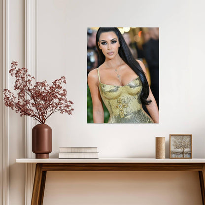 Kim Kardashian Gold Dress | Red Carpet Fashion Poster | Celebrity Wall Art - Celebrities Poster