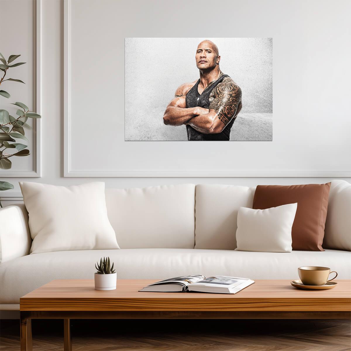 Dwayne Johnson The Rock Tattoo Portrait | Arms Crossed Fitness Poster | Sports Legend Art - Sports Poster
