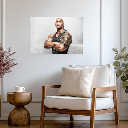 Dwayne Johnson The Rock Tattoo Portrait | Arms Crossed Fitness Poster | Sports Legend Art - Sports Poster