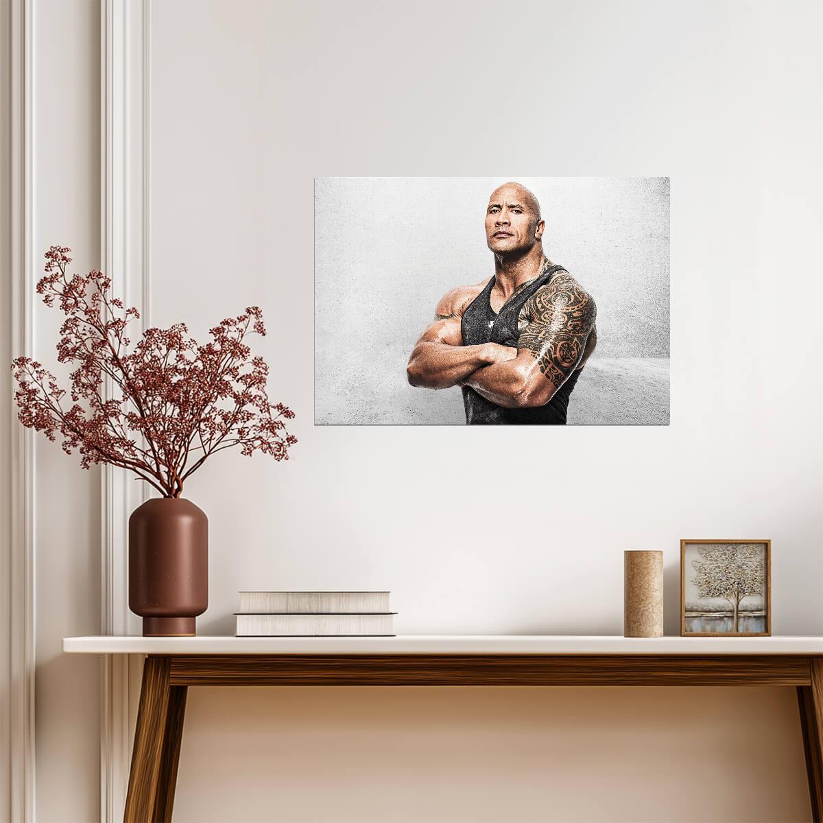 Dwayne Johnson The Rock Tattoo Portrait | Arms Crossed Fitness Poster | Sports Legend Art - Sports Poster