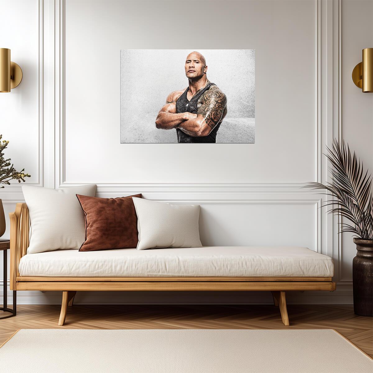 Dwayne Johnson The Rock Tattoo Portrait | Arms Crossed Fitness Poster | Sports Legend Art - Sports Poster