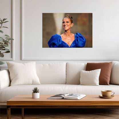 Celine Dion in Blue Gown | Live Concert Photo | Pop Music Legend Poster - Music Poster