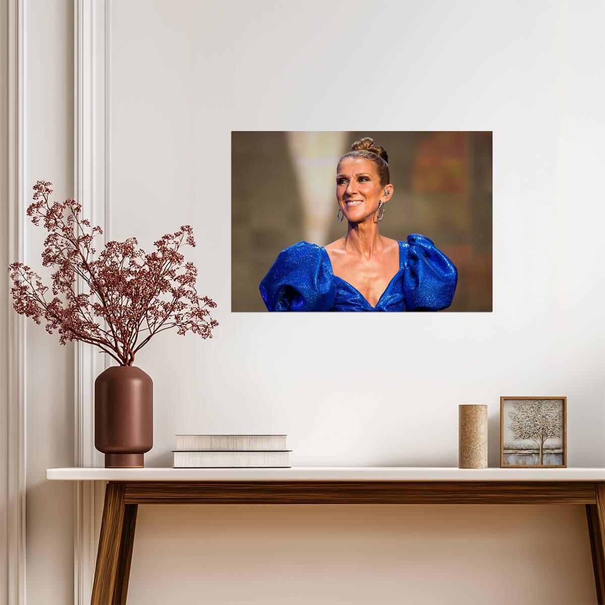 Celine Dion in Blue Gown | Live Concert Photo | Pop Music Legend Poster - Music Poster