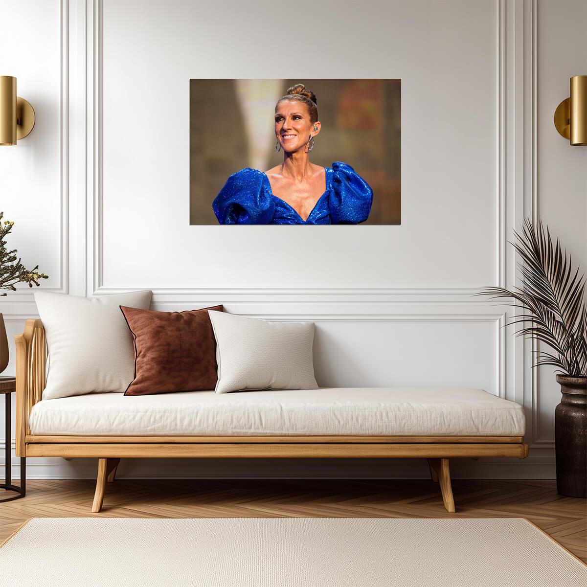 Celine Dion in Blue Gown | Live Concert Photo | Pop Music Legend Poster - Music Poster