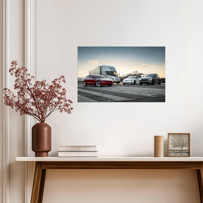 Tesla Electric Vehicle Lineup | Model S X 3 and Semi Truck | Future of Transport Poster - Cars Poster