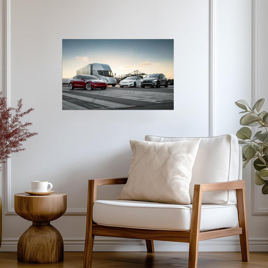 Tesla Electric Vehicle Lineup | Model S X 3 and Semi Truck | Future of Transport Poster - Cars Poster