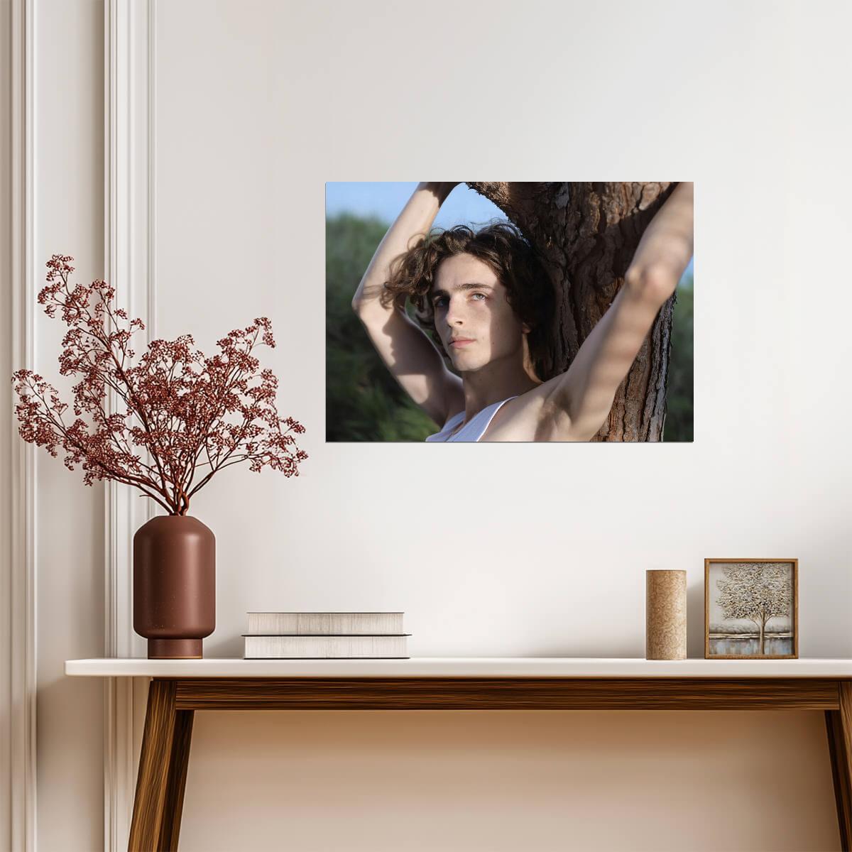 Timothée Chalamet Leaning on Tree | Outdoor Portrait Photo | Celebrity Heartthrob Poster - Celebrities Poster
