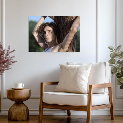 Timothée Chalamet Leaning on Tree | Outdoor Portrait Photo | Celebrity Heartthrob Poster - Celebrities Poster