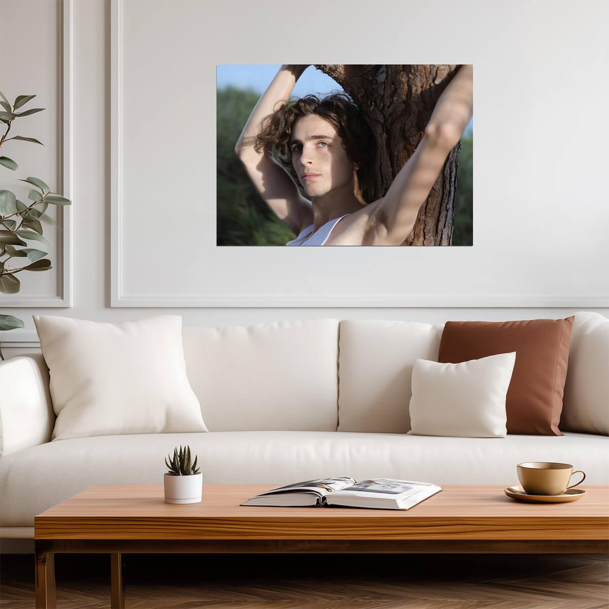 Timothée Chalamet Leaning on Tree | Outdoor Portrait Photo | Celebrity Heartthrob Poster - Celebrities Poster