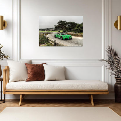 Bugatti Chiron Super Sport | Green Hypercar Poster | Scenic Coastal Road Art - Cars Poster