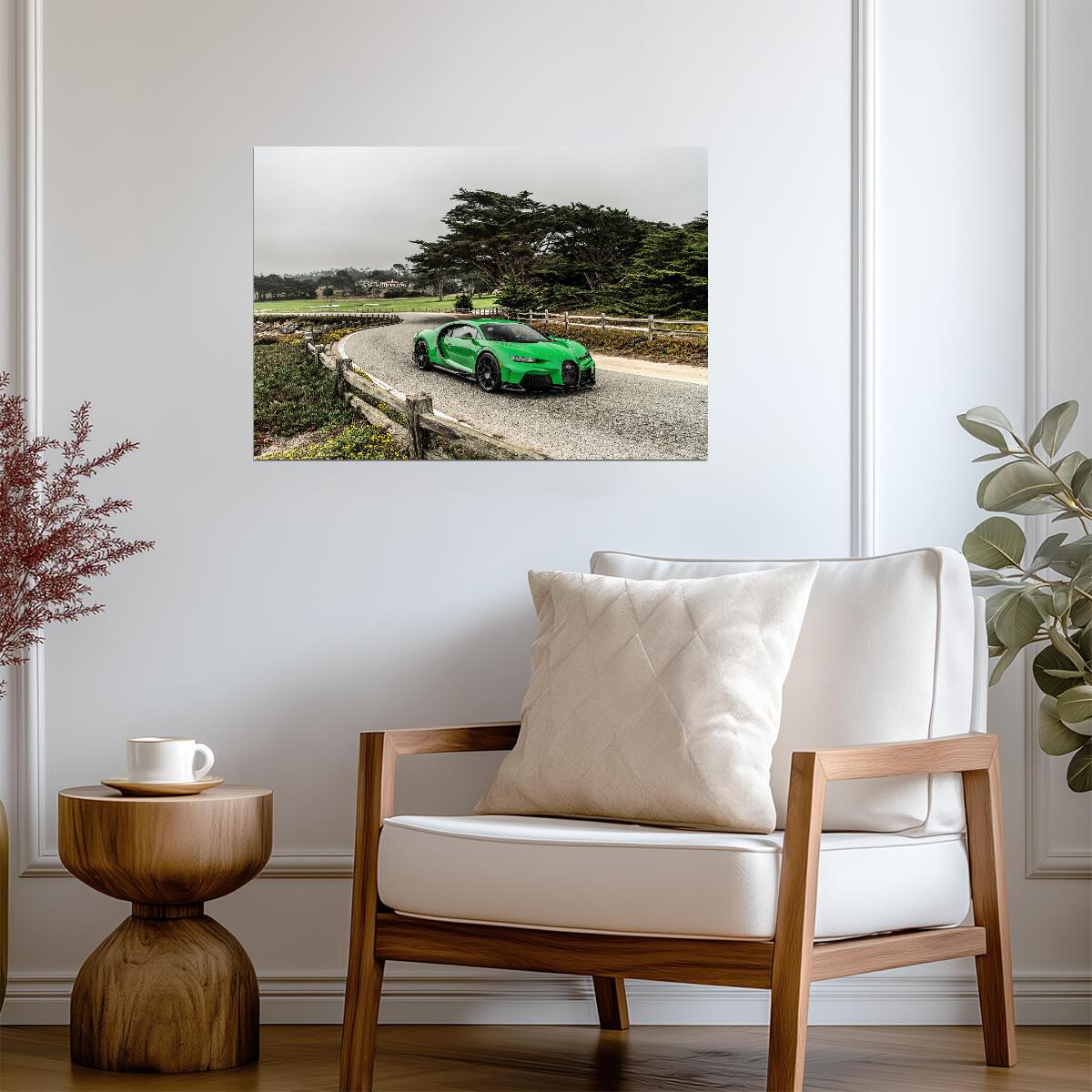 Bugatti Chiron Super Sport | Green Hypercar Poster | Scenic Coastal Road Art - Cars Poster