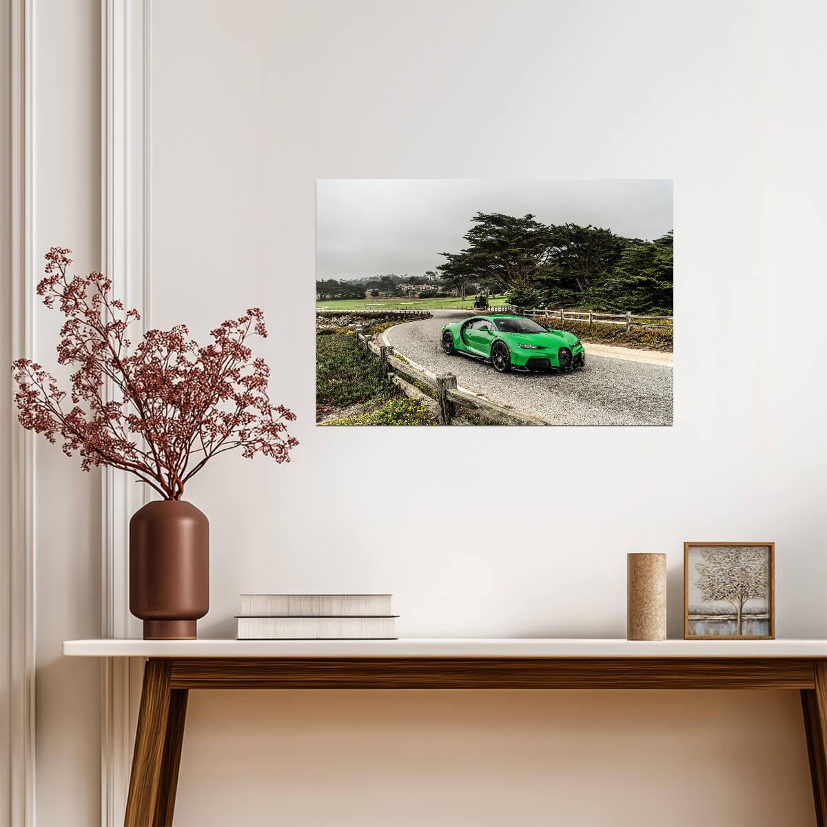 Bugatti Chiron Super Sport | Green Hypercar Poster | Scenic Coastal Road Art - Cars Poster