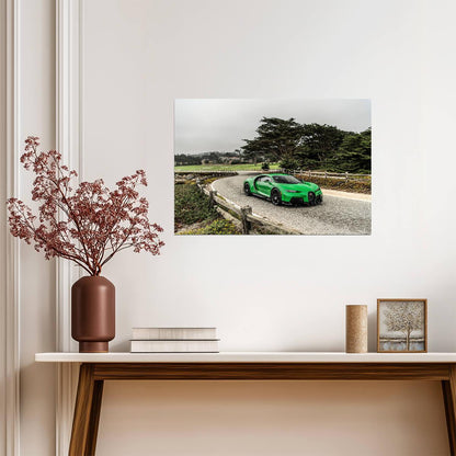 Bugatti Chiron Super Sport | Green Hypercar Poster | Scenic Coastal Road Art - Cars Poster