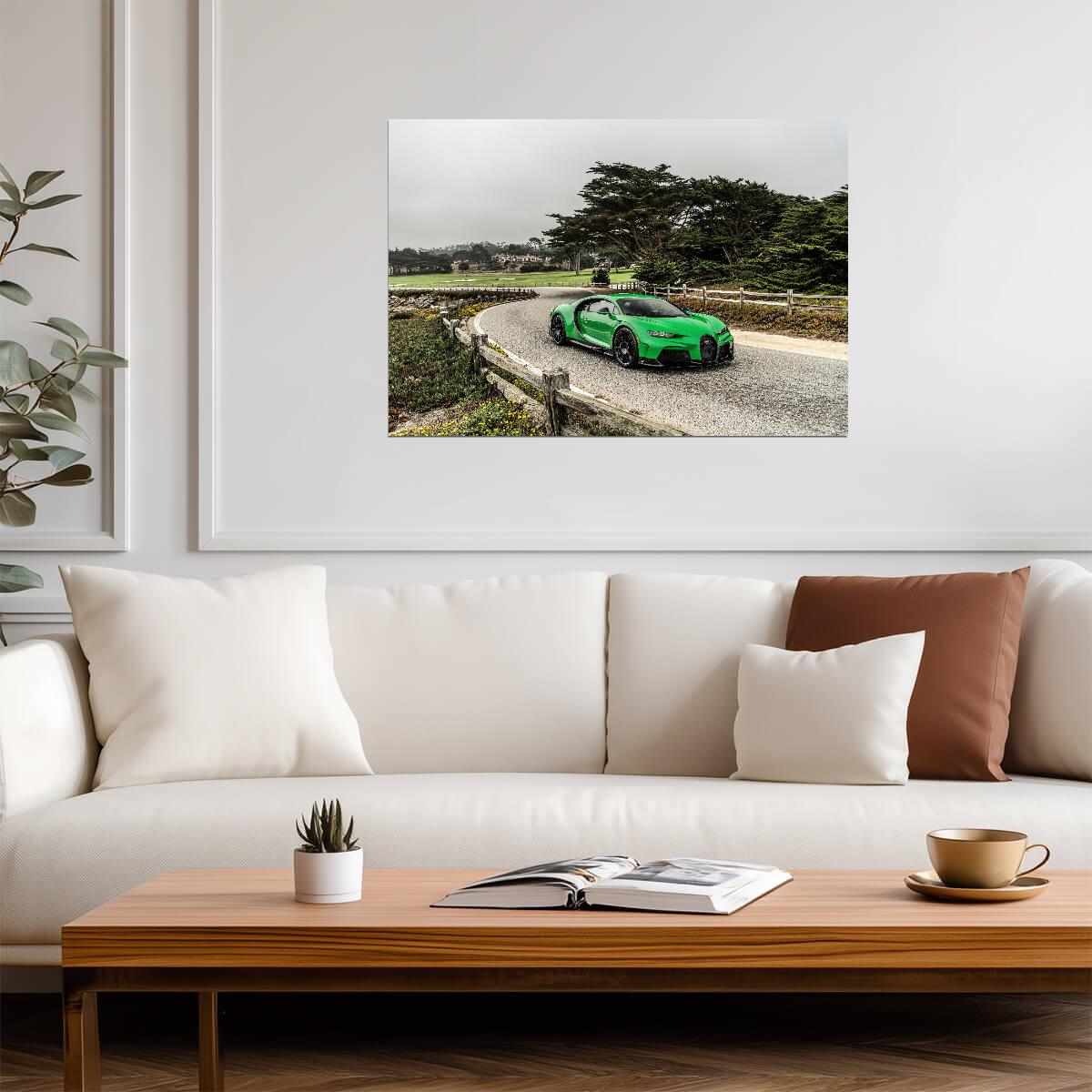 Bugatti Chiron Super Sport | Green Hypercar Poster | Scenic Coastal Road Art - Cars Poster