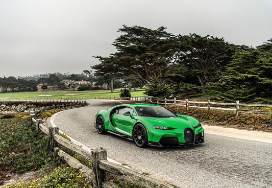 Bugatti Chiron Super Sport | Green Hypercar Poster | Scenic Coastal Road Art - Cars Poster