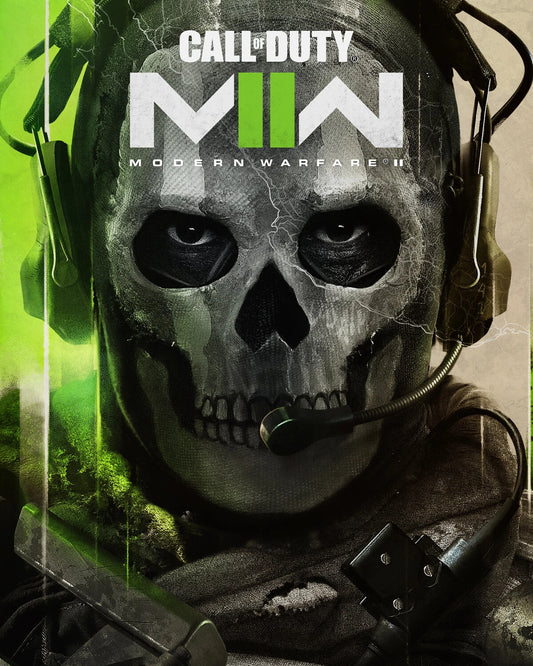 Call of Duty Modern Warfare II | Ghost Close-Up Skull Mask | Iconic FPS Game Character Art - Video Games Poster