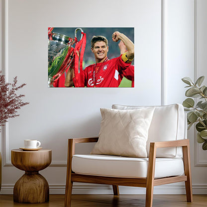 Steven Gerrard Liverpool | Champions League Trophy Poster | Soccer Legend Art - Sports Poster