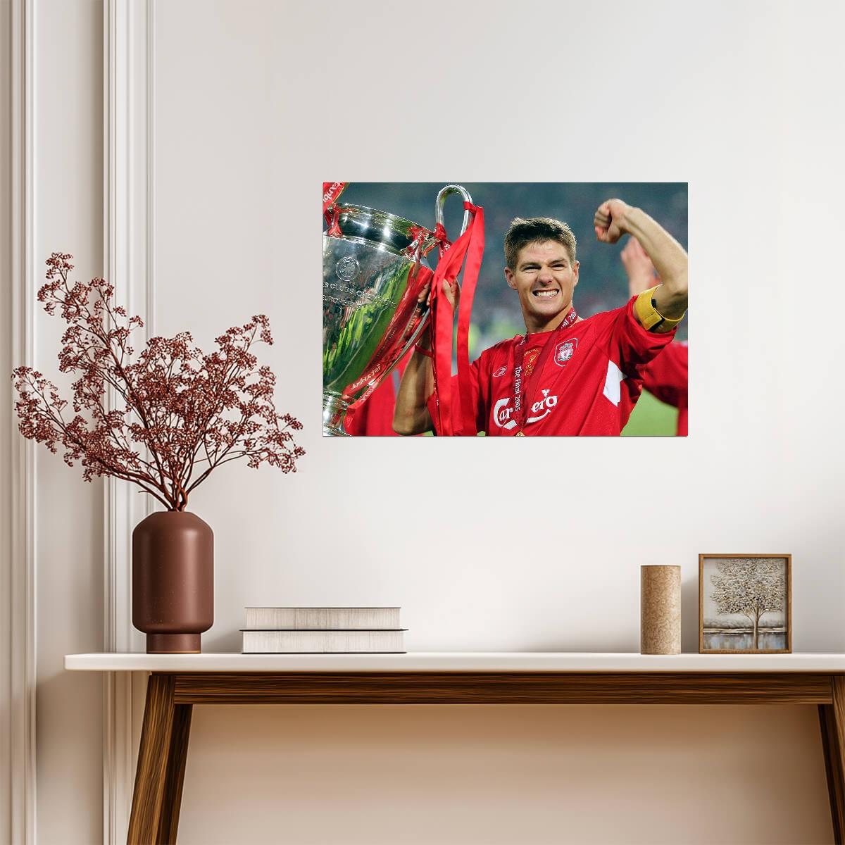 Steven Gerrard Liverpool | Champions League Trophy Poster | Soccer Legend Art - Sports Poster