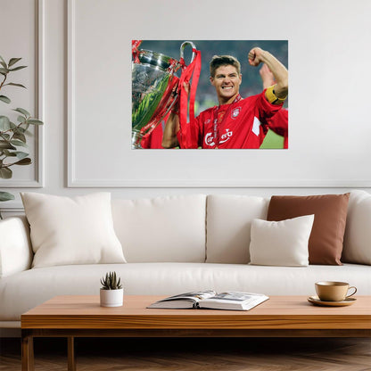 Steven Gerrard Liverpool | Champions League Trophy Poster | Soccer Legend Art - Sports Poster
