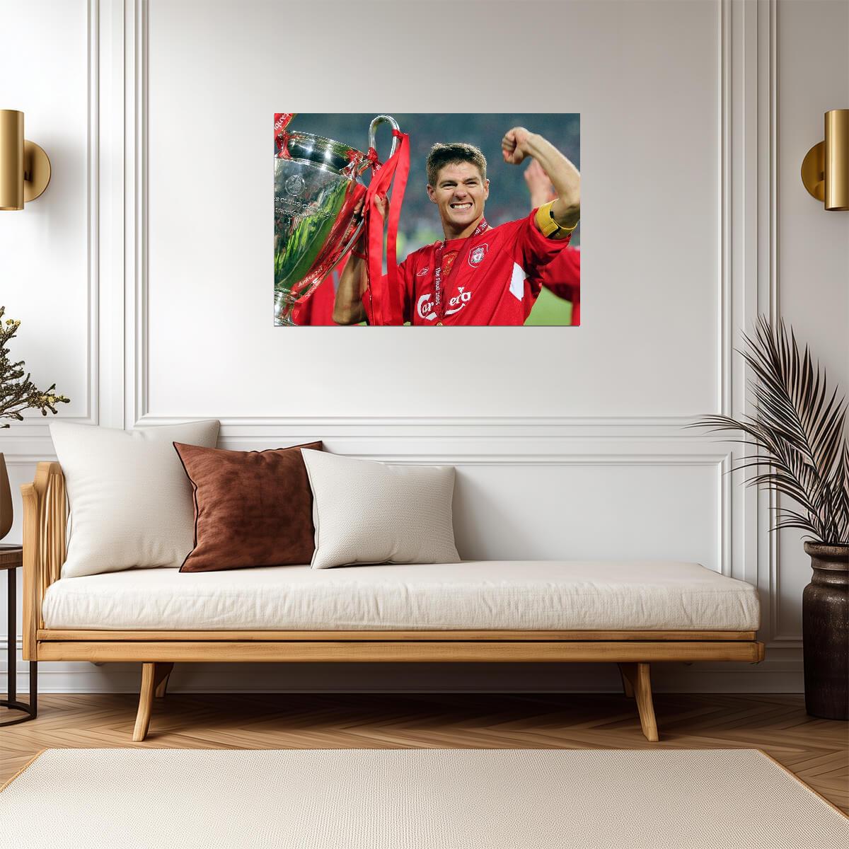 Steven Gerrard Liverpool | Champions League Trophy Poster | Soccer Legend Art - Sports Poster