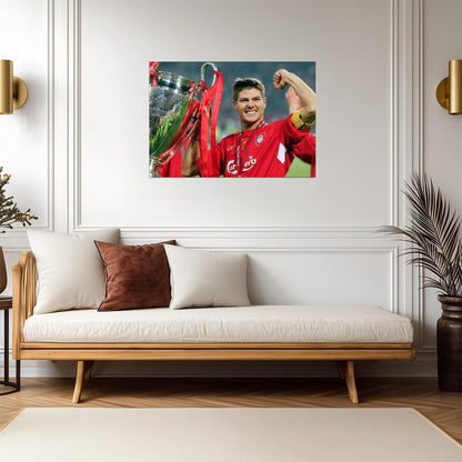 Steven Gerrard Liverpool | Champions League Trophy Poster | Soccer Legend Art - Sports Poster