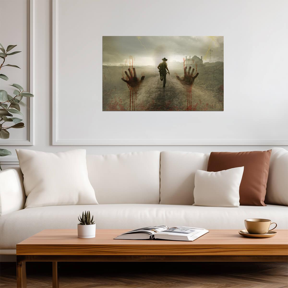 The Walking Dead Season 2 | Rick Grimes & Bloody Hands Overlay | Horror TV Show Poster - Movies & TV Poster
