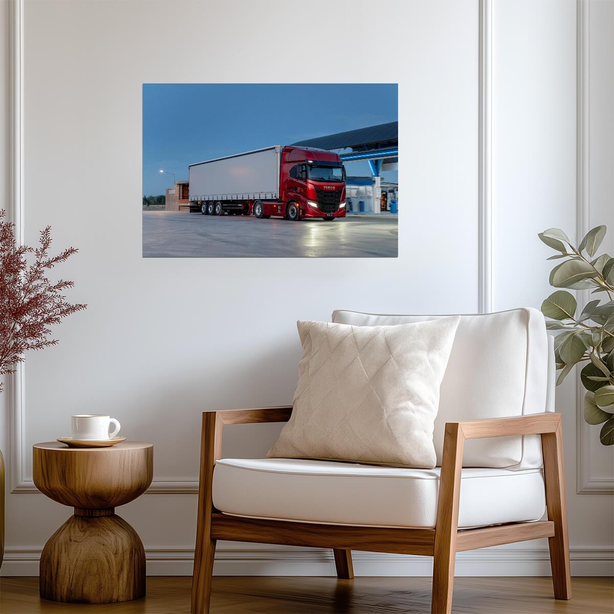 Iveco S-Way | Red Semi Truck Poster | Logistics Vehicle at Night Station - Cars Poster