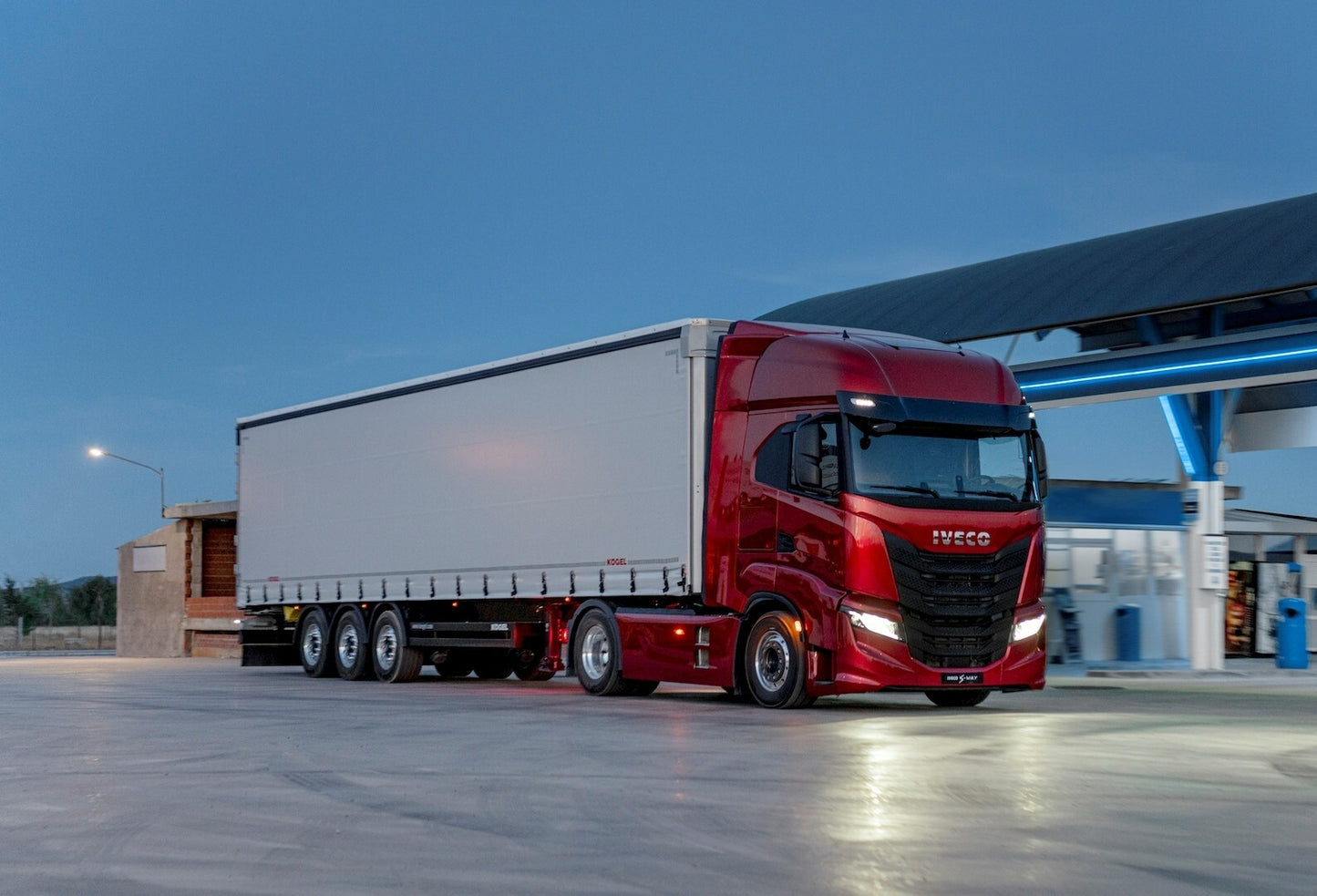 Iveco S-Way | Red Semi Truck Poster | Logistics Vehicle at Night Station - Cars Poster