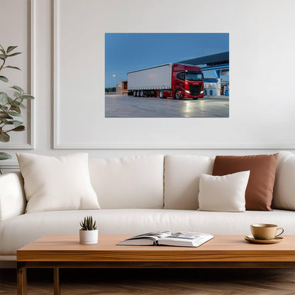 Iveco S-Way | Red Semi Truck Poster | Logistics Vehicle at Night Station - Cars Poster