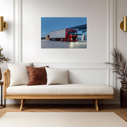 Iveco S-Way | Red Semi Truck Poster | Logistics Vehicle at Night Station - Cars Poster
