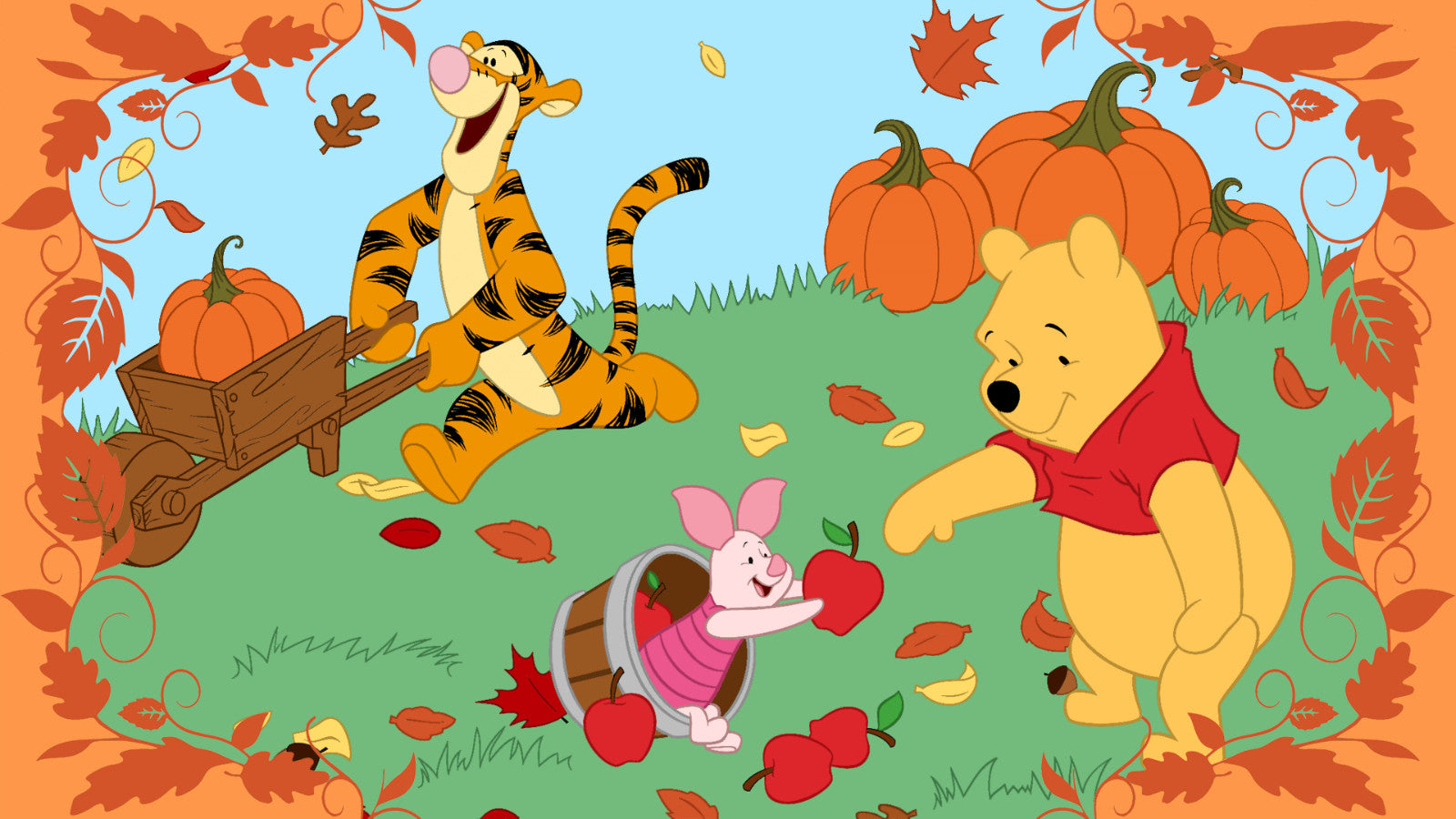 Winnie the Pooh & Friends | Autumn Pumpkin Patch Art | Nursery Decor Poster - Movies & TV Poster