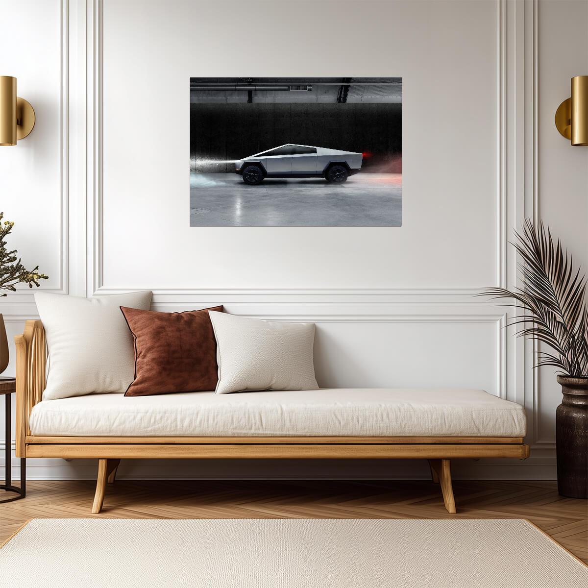 Tesla Cybertruck Side Profile | Futuristic Electric Truck Poster | Industrial Sci-Fi Automotive Art - Cars Poster
