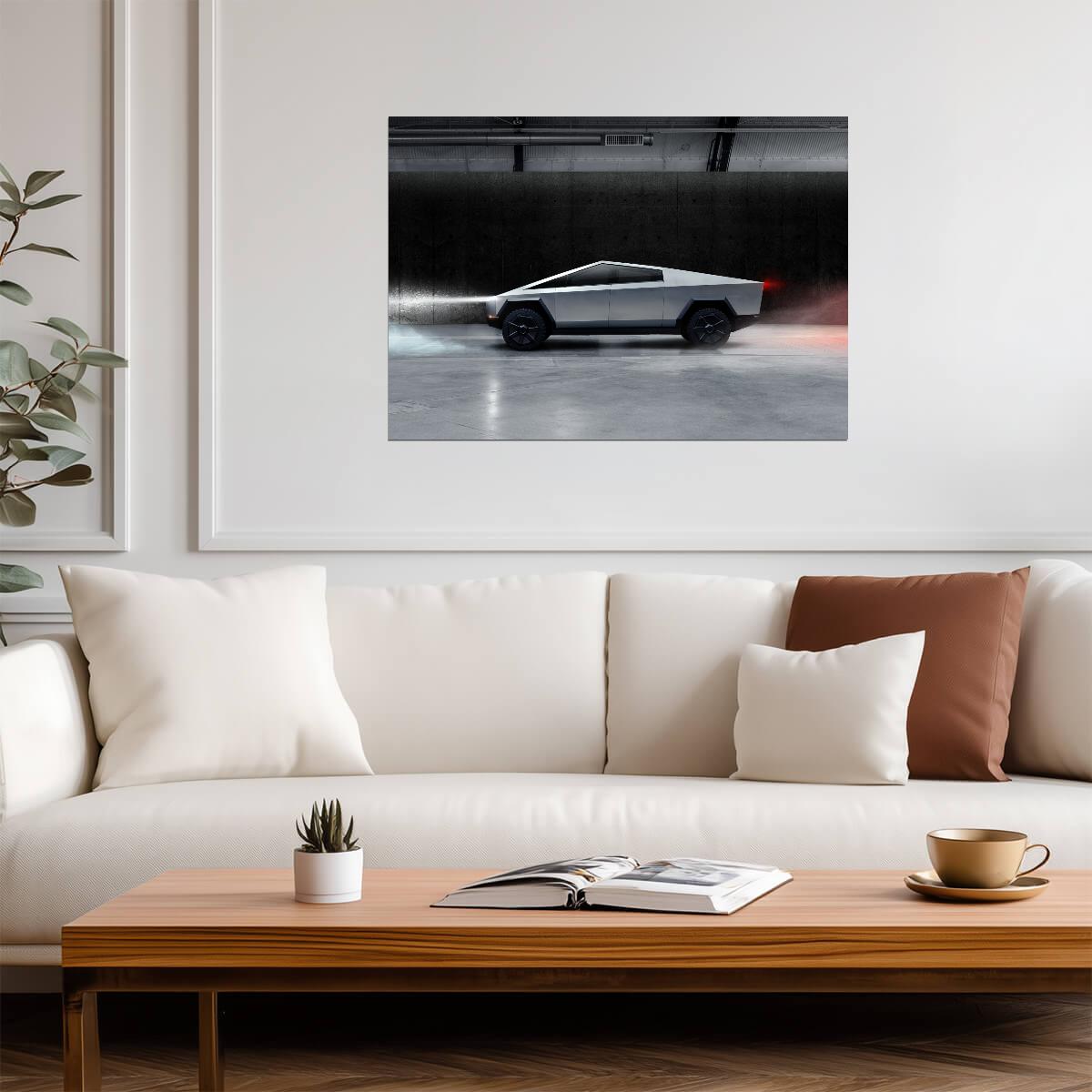 Tesla Cybertruck Side Profile | Futuristic Electric Truck Poster | Industrial Sci-Fi Automotive Art - Cars Poster