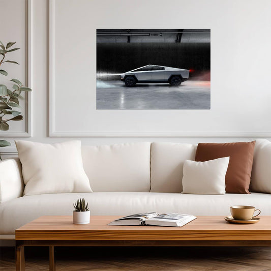 Tesla Cybertruck Side Profile | Futuristic Electric Truck Poster | Industrial Sci-Fi Automotive Art - Cars Poster