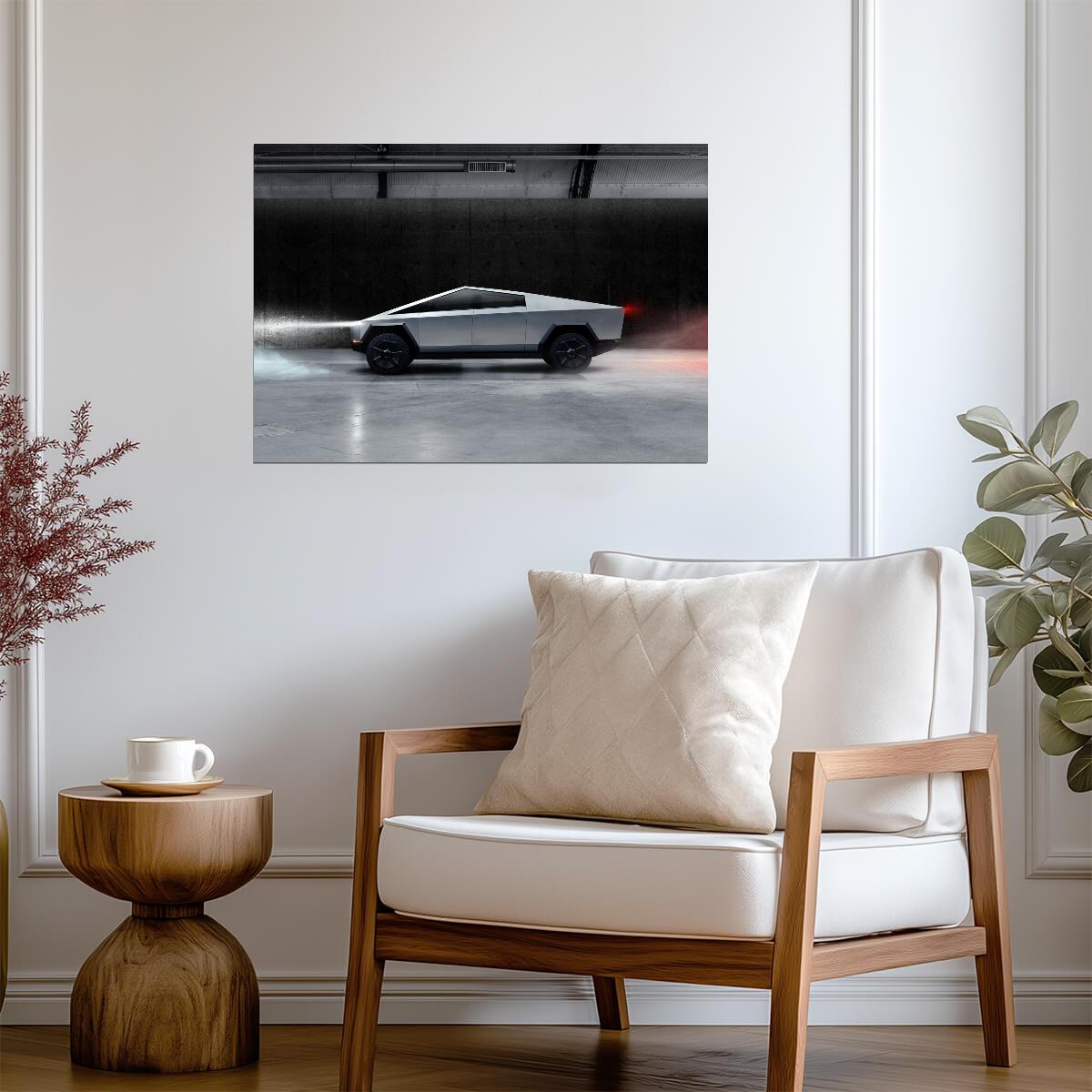 Tesla Cybertruck Side Profile | Futuristic Electric Truck Poster | Industrial Sci-Fi Automotive Art - Cars Poster