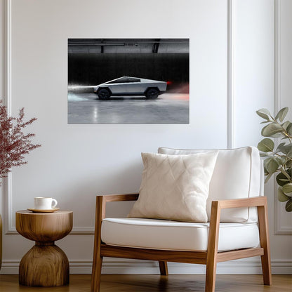 Tesla Cybertruck Side Profile | Futuristic Electric Truck Poster | Industrial Sci-Fi Automotive Art - Cars Poster